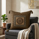 Handcrafted Cushion Cover – Metallic Brown | 16"x16" | Decorative Embroidered Tassel Cushion Cover