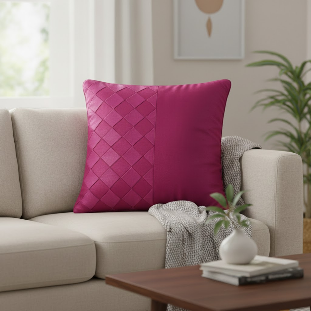 Fabric Crafted Cushion Cover – Purple | 16"x16" | Poly Cotton | Modern Textured Design