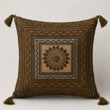 Handcrafted Cushion Cover – Metallic Brown | 16"x16" | Decorative Embroidered Tassel Cushion Cover