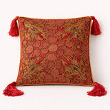 Hand Crafted Cushion Cover – Maroon | 16"x16" | Poly Cotton | Embroidered Circle & Motif Design