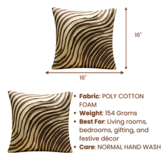 Fabric-Crafted Brown Cushion Cover – 16"x16" | Modern Wave-Pattern Design | Poly Cotton Foam |