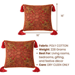 Hand Crafted Cushion Cover – Maroon | 16"x16" | Poly Cotton | Embroidered Circle & Motif Design