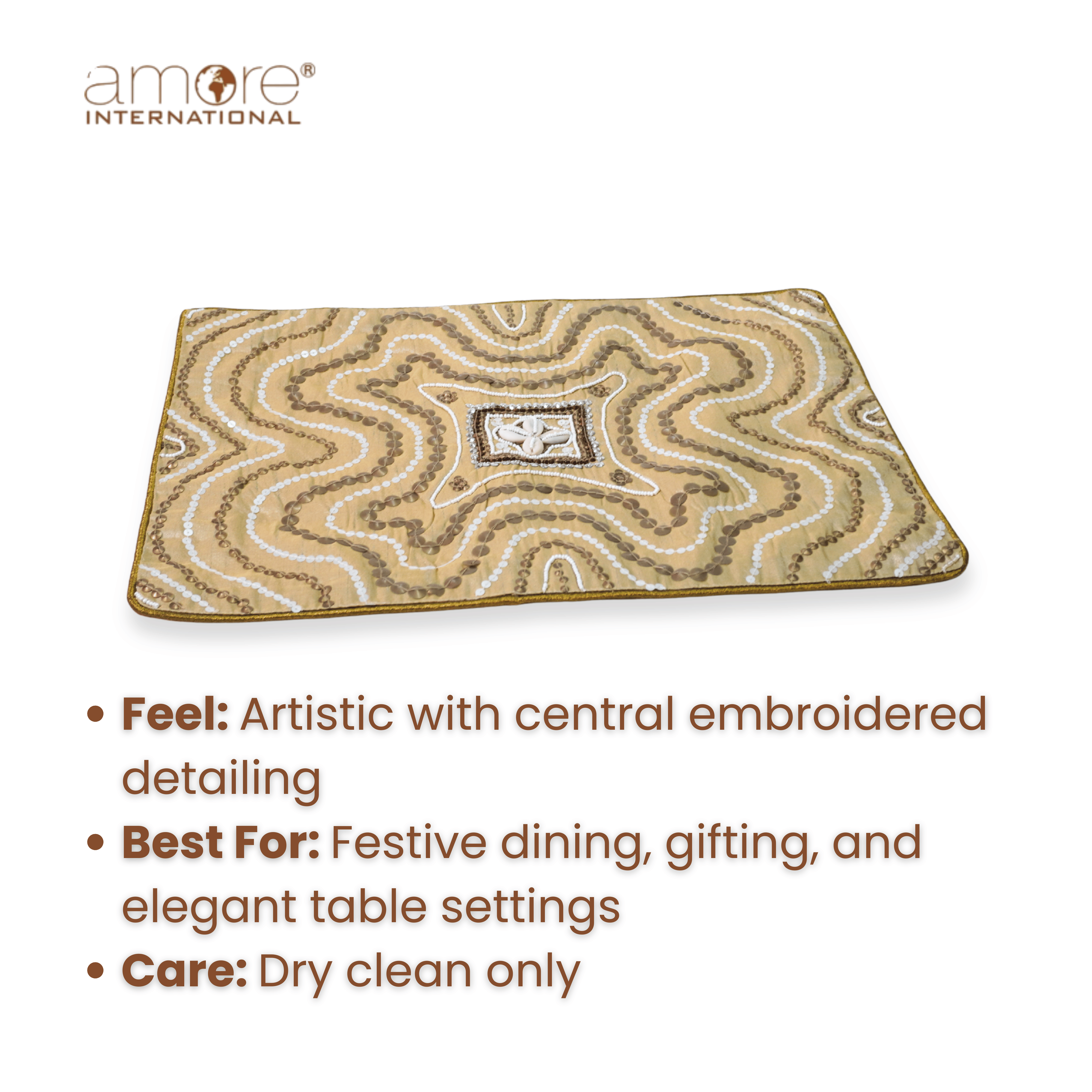 Handcrafted Embroidered Placemat – Beige, 12"x18"