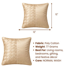 Fabric Crafted Cushion Cover – Gold | 12"x12" | Poly Cotton Fabric | Premium Woven Panel Design