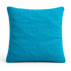 Hand Crafted Cushion Cover – Turquoise | 16"x16" | Poly Cotton | Designer Ring Embellished Pattern