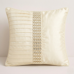 Hand Crafted Cushion Cover – Cream | 16"x16" | Poly Cotton | Textured Panel Design