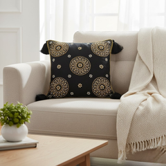 Handcrafted Black Cushion Cover – 16"x16", Premium Poly Cotton