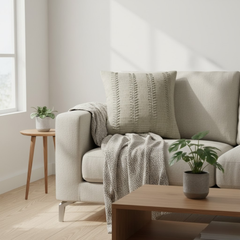 Fabric-Crafted Khaki Cushion Cover – 16"x16", Vertical Pleated Texture in Premium Poly Cotton