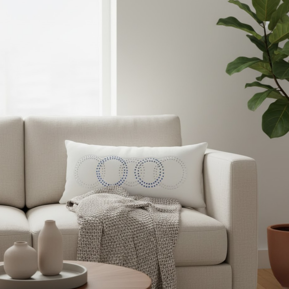 Handcrafted White Bolster Cover – 19"x8", Embellished Circular Design in Premium Poly Cotton