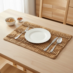 Set of 5, Fabric-Crafted Light Brown Placemat – 13"x19", Premium Poly Cotton