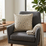 Handcrafted Cream Cushion Cover – 12"x12" | Mirror Dot Embroidery | Premium Poly Cotton | Elegant Decorative Accent