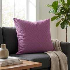 Handcrafted Cushion Cover – Purple | 16"x16" | Geometric Embroidered Decorative Cushion Cove