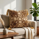 Hand Crafted Cushion Cover – Beige | 16"x16" | Poly Cotton | Embroidered Circle & Motif Design