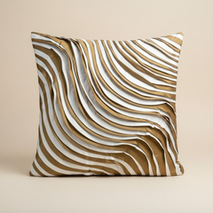 Fabric-Crafted Khaki Cushion Cover – 16"x16" | Modern Wave-Texture Design | Poly Cotton Foam