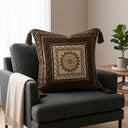 Handcrafted Cushion Cover – Dark Brown | 16"x16" | Decorative Embroidered Tassel Cushion Cover