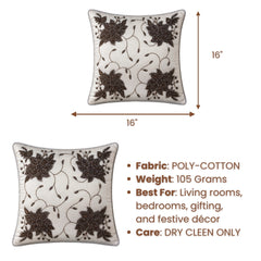 Handcrafted Cushion Cover – Cream | 16"x16" | Floral Embroidered Decorative Cushion Cover