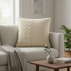 Fabric Crafted Cushion Cover – Beige | 16"x16" | Poly Cotton | Elegant Textured Design