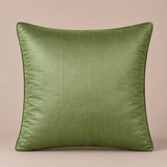 Machine Crafted Green Cushion Cover – 16"x16" | Geometric Star Patchwork Embroidery | Premium Poly-Cotton Decorative Cushion Cover