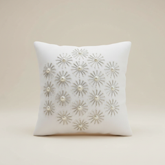 Handcrafted White Cushion Cover – 12"x12" | Poly Cotton | Elegant 3D Floral Detailing | Premium Festive Décor