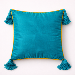 Hand Crafted Cushion Cover – Turquoise | 12"x12" | Poly Cotton | Embroidered Paisley Design
