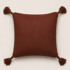 Handcrafted Cushion Cover – Dark Brown | 16"x16" | Decorative Embroidered Tassel Cushion Cover