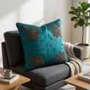 Handcrafted Cushion Cover – Turquoise | 16"x16" | Floral Embroidered Decorative Cushion Cover