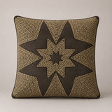Machine Crafted Brown Cushion Cover – 16"x16" | Geometric Star Patchwork Embroidery | Premium Poly-Cotton Decorative Cushion Cover
