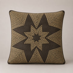 Machine Crafted Brown Cushion Cover – 16"x16" | Geometric Star Patchwork Embroidery | Premium Poly-Cotton Decorative Cushion Cover