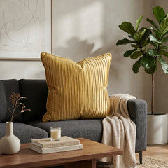 Fabric Crafted Cushion Cover – Gold | 16"x16" | Poly Cotton Foam Fabric | Premium Ribbed Texture Design