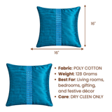 Hand Crafted Cushion Cover – Turquoise | 16"x16" | Poly Cotton | Pleated Panel Design