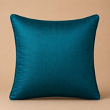 Handcrafted Cushion Cover – Turquoise | 16"x16" | Floral Embroidered Decorative Cushion Cover