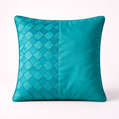 Fabric Crafted Cushion Cover – Turquoise | 16"x16" | Poly Cotton | Elegant Textured Design