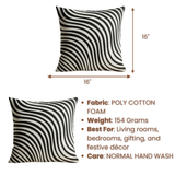 Fabric-Crafted Black Cushion Cover – 16"x16" | Modern Wave-Stripe Pattern | Poly Cotton Foam |