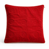 Hand Crafted Cushion Cover – Red | 16"x16" | Poly Cotton | Designer Ring Embellished Pattern