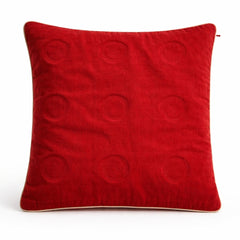 Hand Crafted Cushion Cover – Red | 16"x16" | Poly Cotton | Designer Ring Embellished Pattern