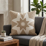 Machine Crafted Cream Cushion Cover – 16"x16" | Geometric Star Patchwork Embroidery | Premium Poly-Cotton Decorative Cushion Cover