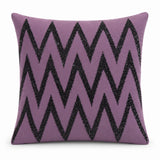 Handcrafted Cushion Cover – Purple | 16"x16" | Zigzag Embroidered Decorative Cushion Cover