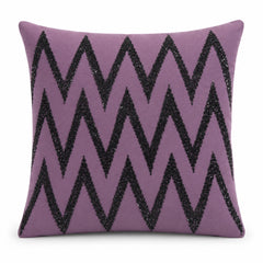 Handcrafted Cushion Cover – Purple | 16"x16" | Zigzag Embroidered Decorative Cushion Cover