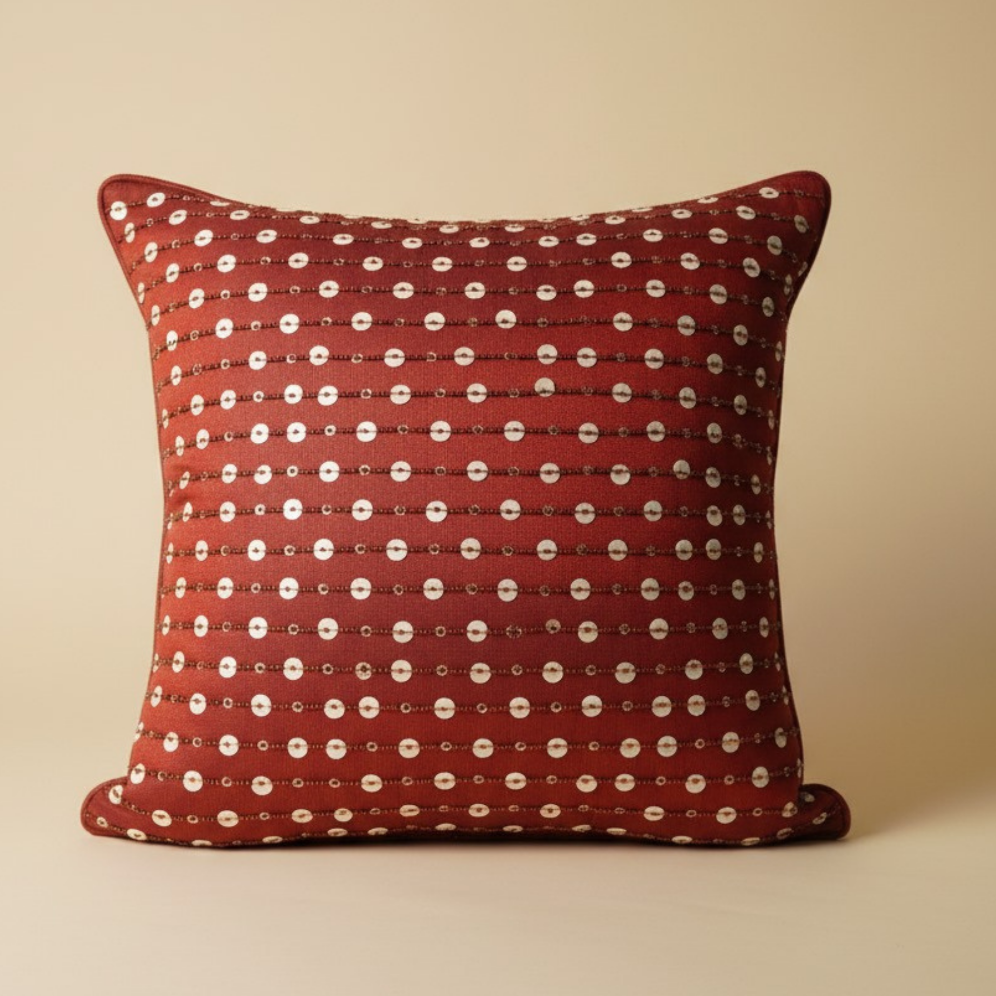Handcrafted Red Cushion Cover – 16"x16", Premium Poly Cotton