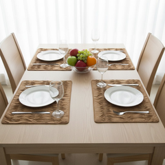 Set of 5, Fabric-Crafted Light Brown Placemat – 13"x19", Premium Poly Cotton