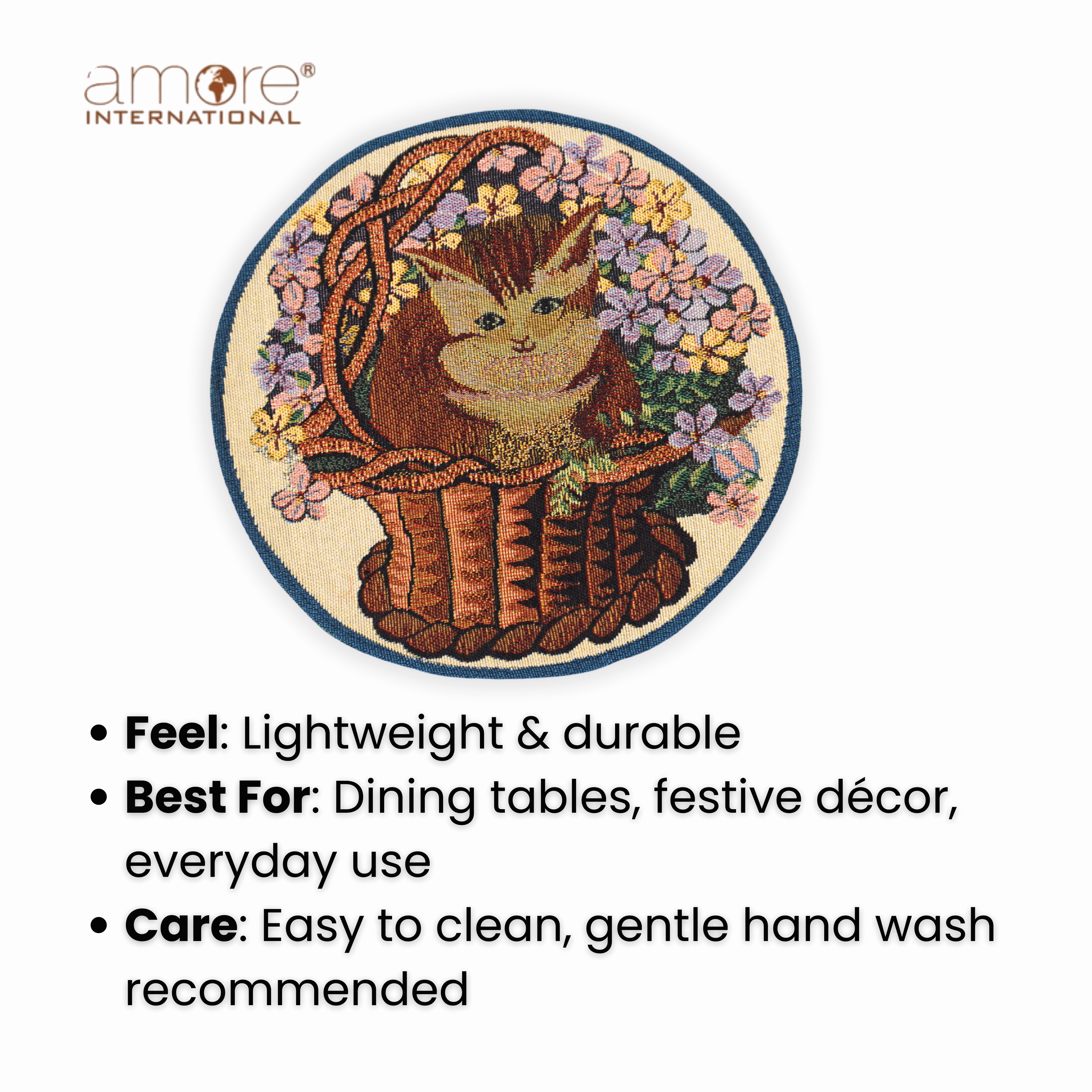 Tapestry Doily – Brown Jacquard Woven, 12"x12"