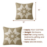 Machine Crafted Cream Cushion Cover – 16"x16" | Geometric Star Patchwork Embroidery | Premium Poly-Cotton Decorative Cushion Cover