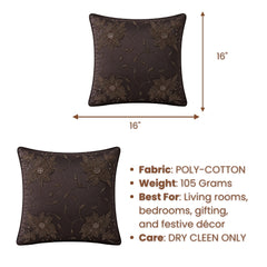 Handcrafted Cushion Cover – Brown | 16"x16" | Floral Embroidered Decorative Cushion Cover