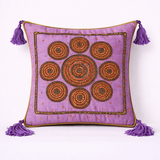 Handcrafted Pink Cushion Cover – 12"x12" | Circular Embroidered Motif | Tassel Accents | Premium Poly Cotton