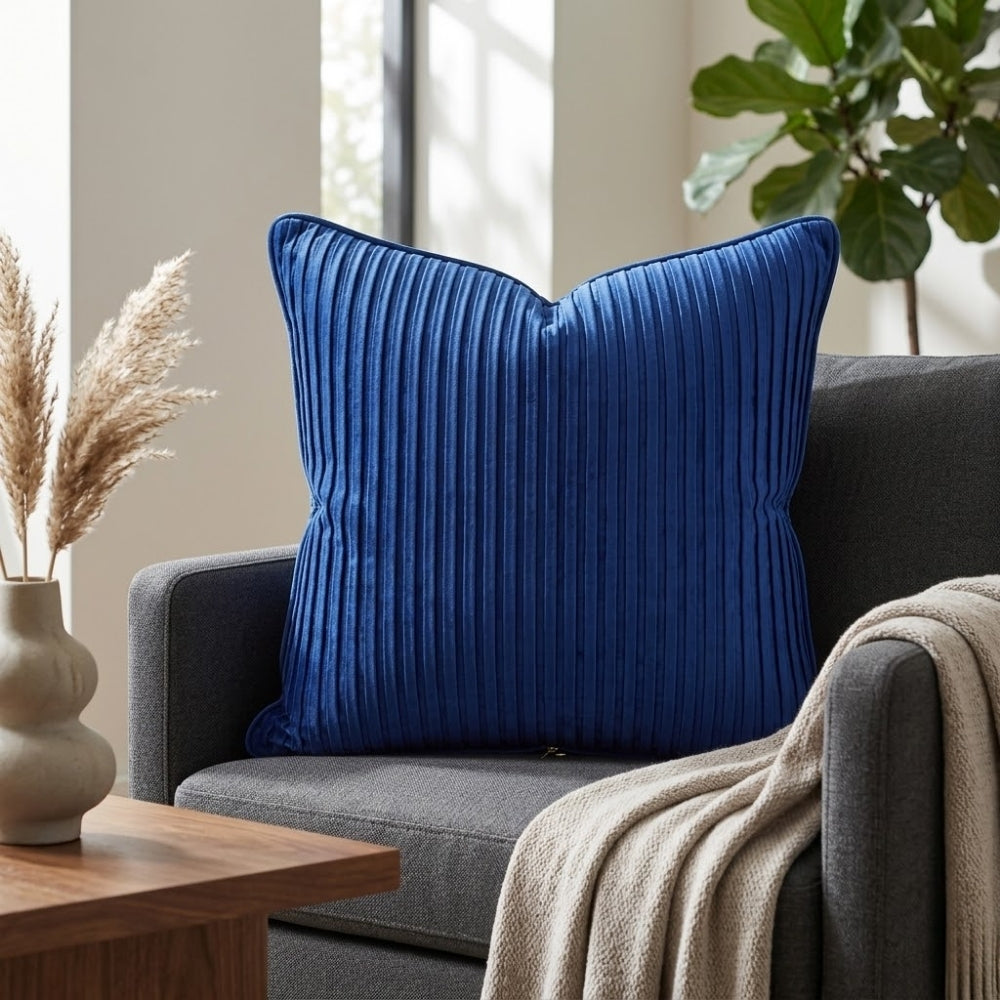 Fabric Crafted Cushion Cover – Navy Blue | 16"x16" | Poly Cotton Foam Fabric | Premium Ribbed Texture Design