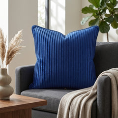 Fabric Crafted Cushion Cover – Navy Blue | 16"x16" | Poly Cotton Foam Fabric | Premium Ribbed Texture Design