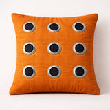Hand Crafted Cushion Cover – Orange | 16"x16" | Poly Cotton | Designer Ring Embellished Pattern