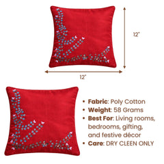 Hand Crafted Cushion Cover – Maroon | 12"x12" | Poly Cotton Fabric | Embroidered Floral Vine Design