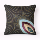 Handcrafted Black Cushion Cover – 16"x16" | Radiant Eye Motif Embroidered Design | Premium Polyester-Cotton