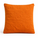 Hand Crafted Cushion Cover – Orange | 16"x16" | Poly Cotton | Designer Ring Embellished Pattern